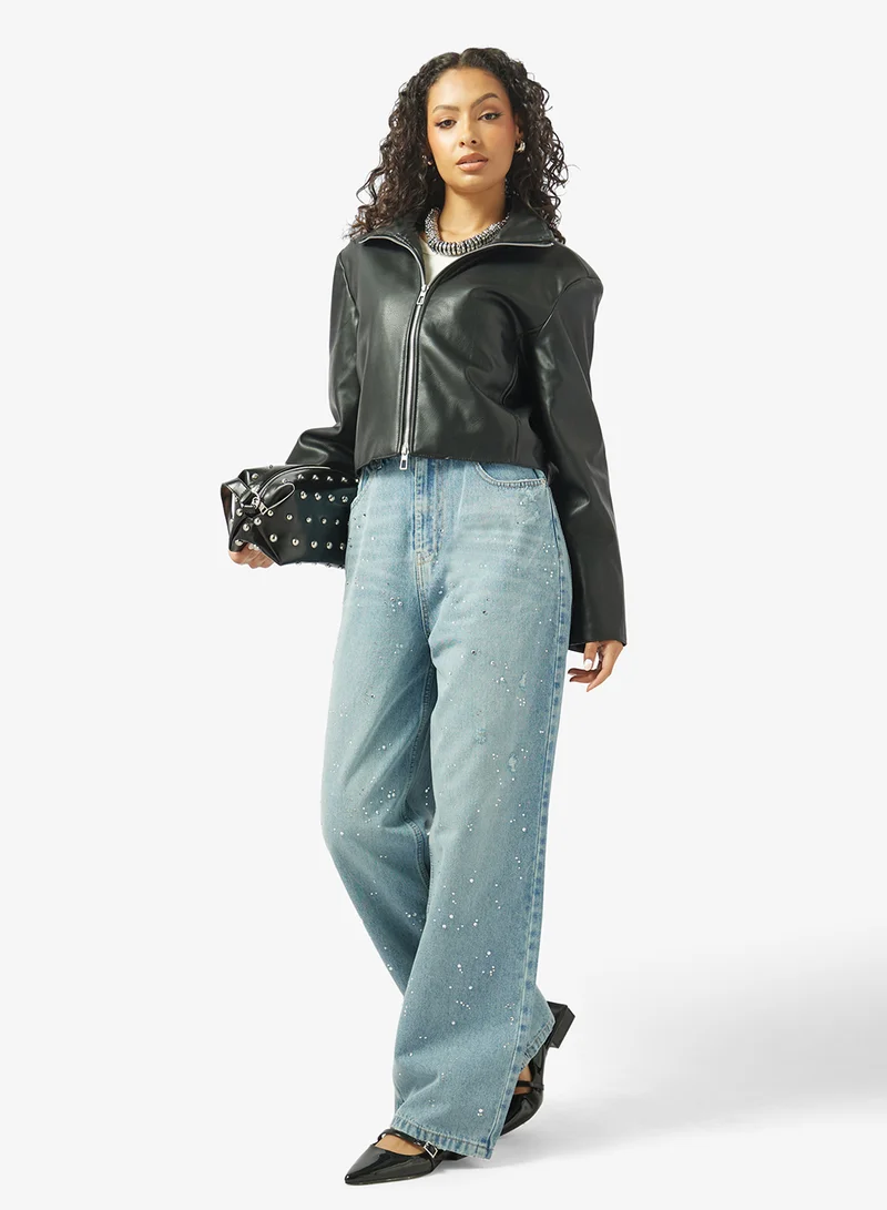 Ginger Mid Rise Straight Fit Jeans with Rhinestone Detail